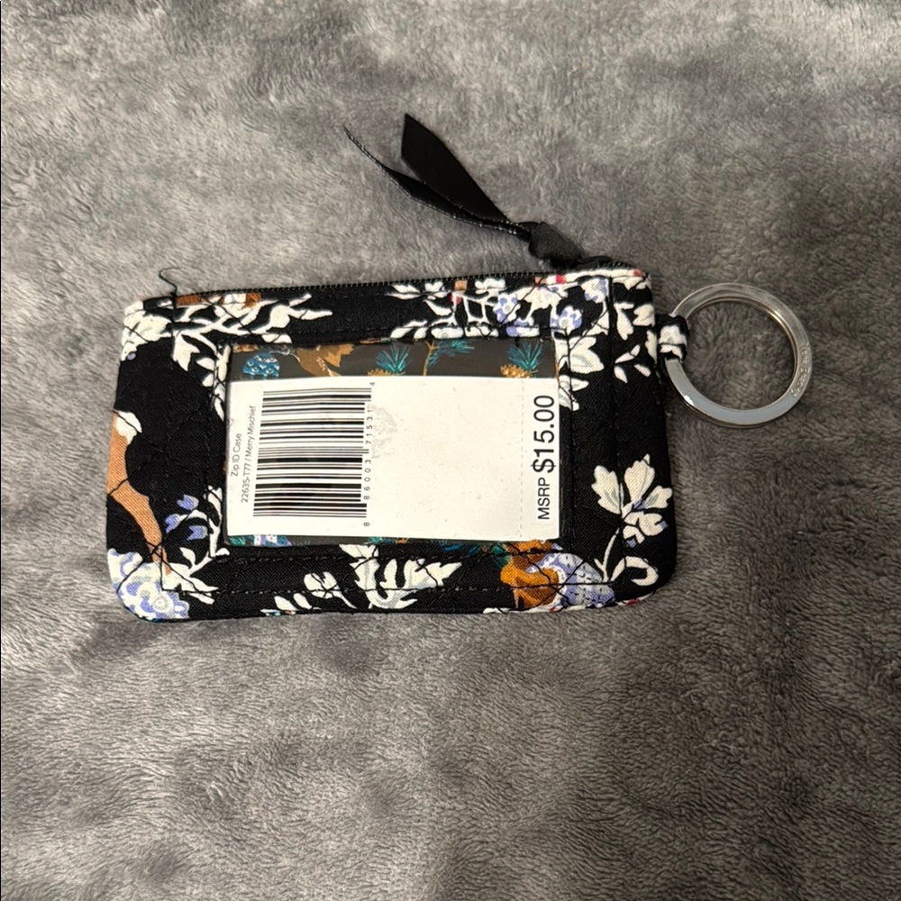 Floral Black Card Holder Keychain